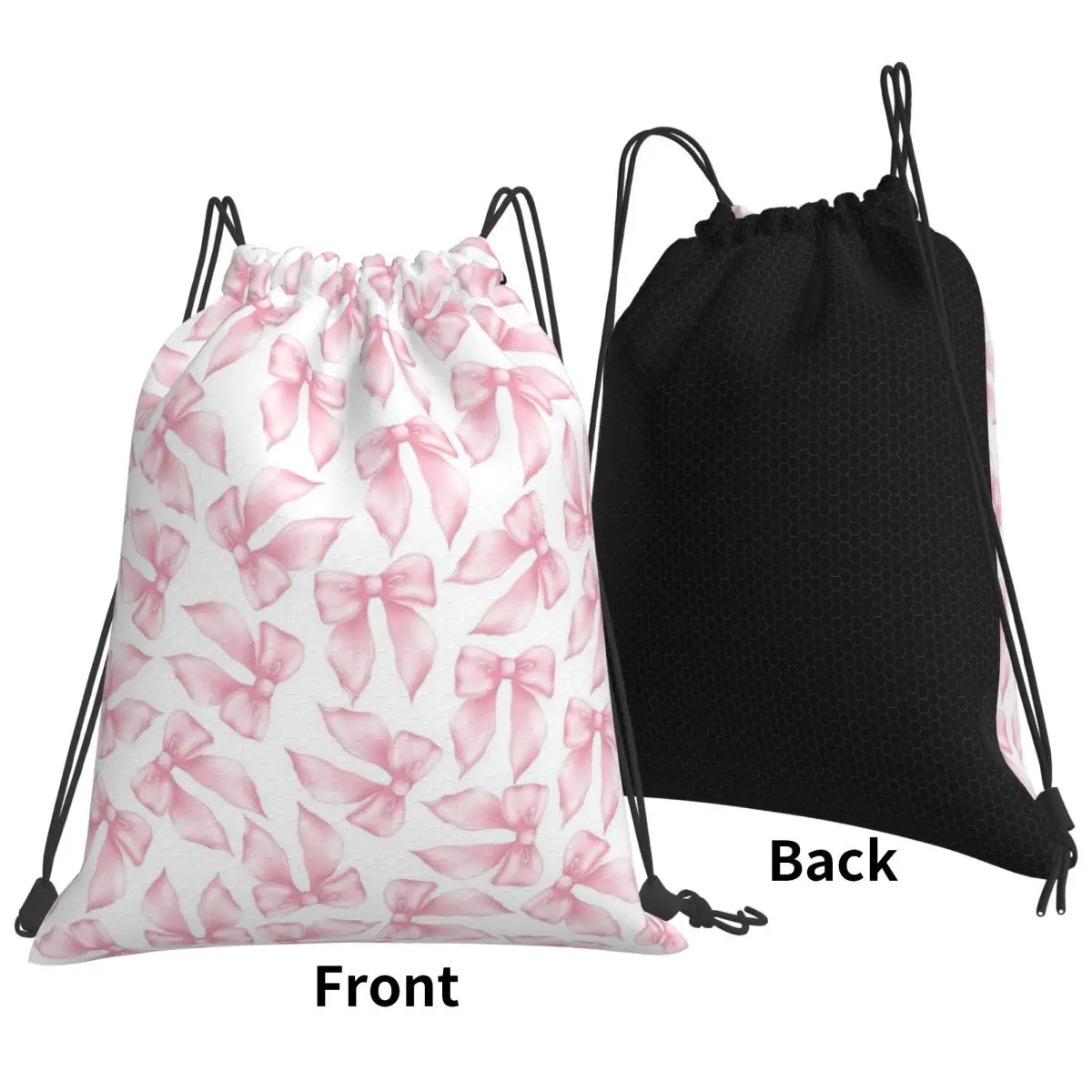 Sacs à dos Cochuette Pink Bow Bliss-pattern, sacs de sport multifonctionnels à cordon de serrage, sacs à livres pour étudiants en voyage