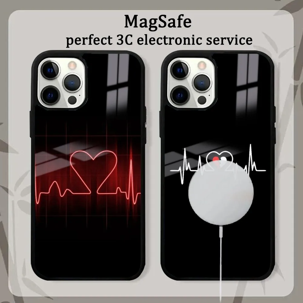 Heartbeat Phone Case For iPhone 15 14 13 12 11 Pro Max Plus Mini Mirror Magnetic Cover