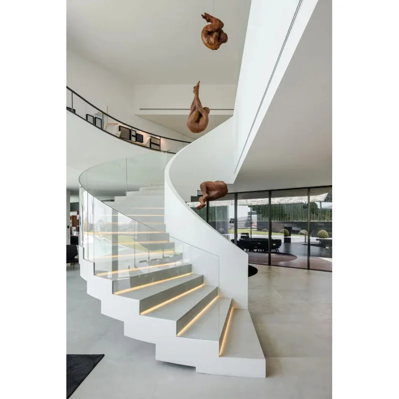 custom.CBMmart Internal Modern Economic Indoor Stairs Curved Staircase with Solid Wood  Stair Steps Stairs