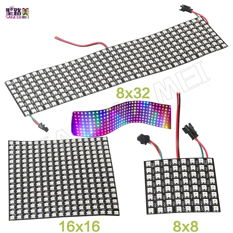 DC5V WS2812B RGB LED Pixel Panel Light 8x8 16x16 8x32 Digital Flexible Screen Individually Addressable SP801E Led Controller Kit