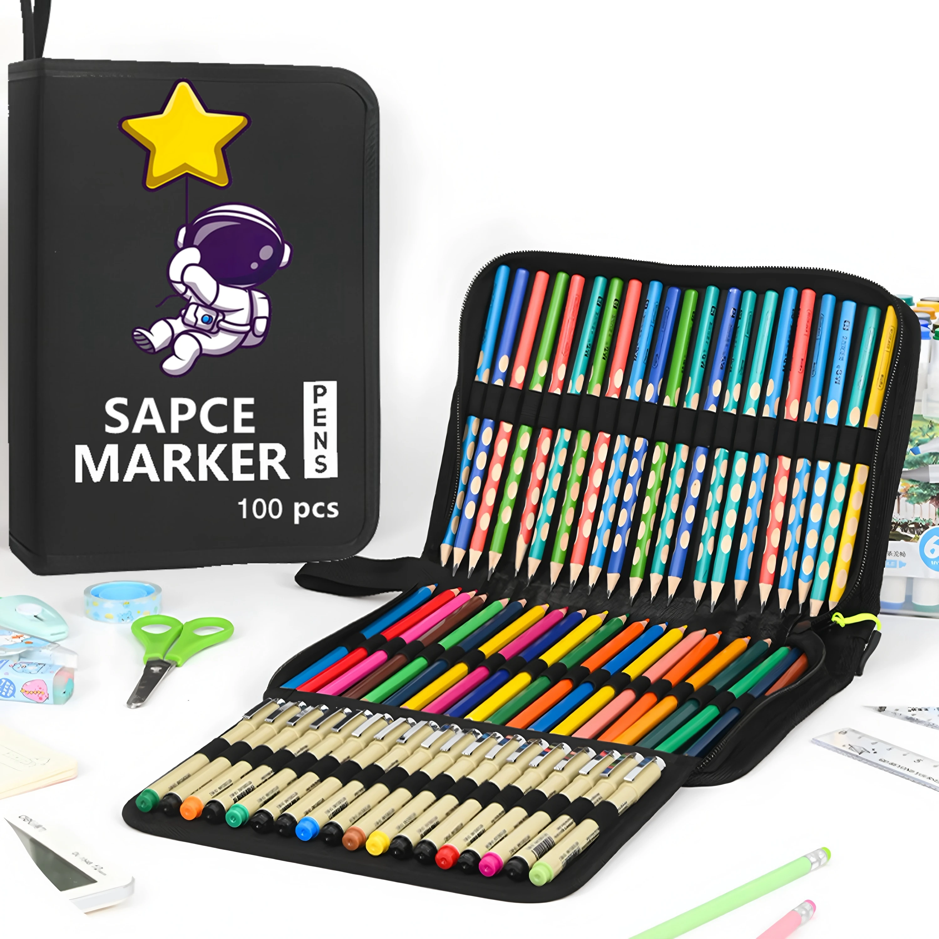 

Colored Pencil Case 100 Slots Pencil Holder with Zipper Closure Large Capacity for Watercolor Pens, Organizer for kids Artist