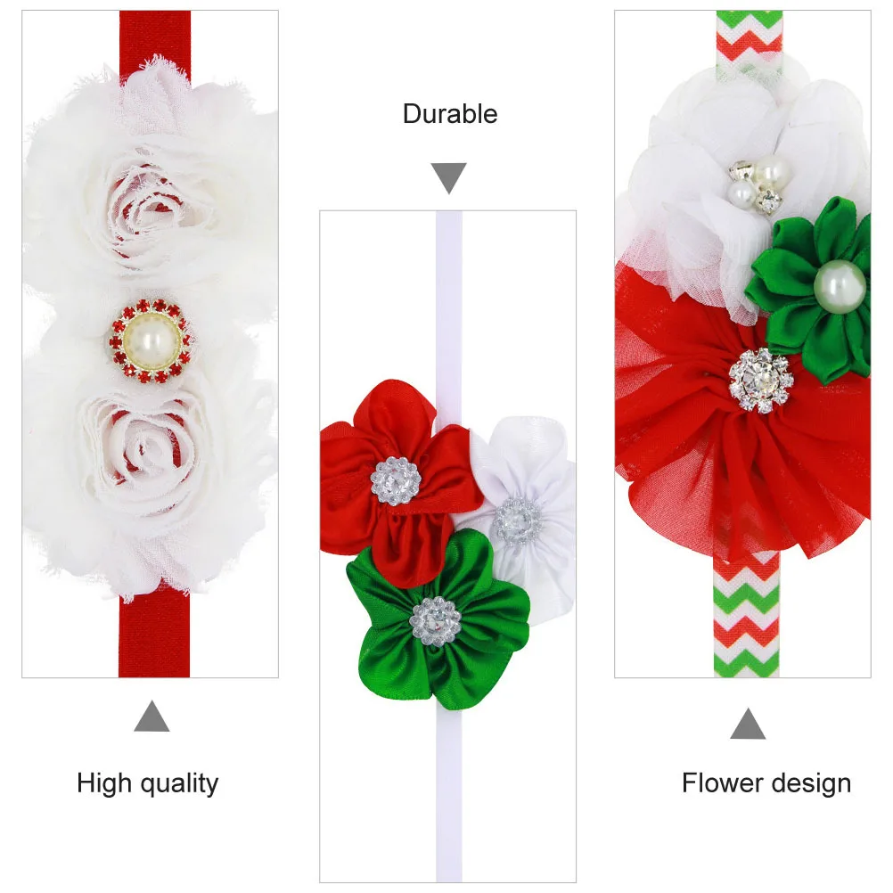 3 قطعة عصابات شعر عيد الميلاد للأطفال عصابات رأس على شكل زهرة غطاء رأس للرضع مستلزمات الحفلات إكسسوارات شعر للفتيات الصغيرات دعائم صور عيد الميلاد