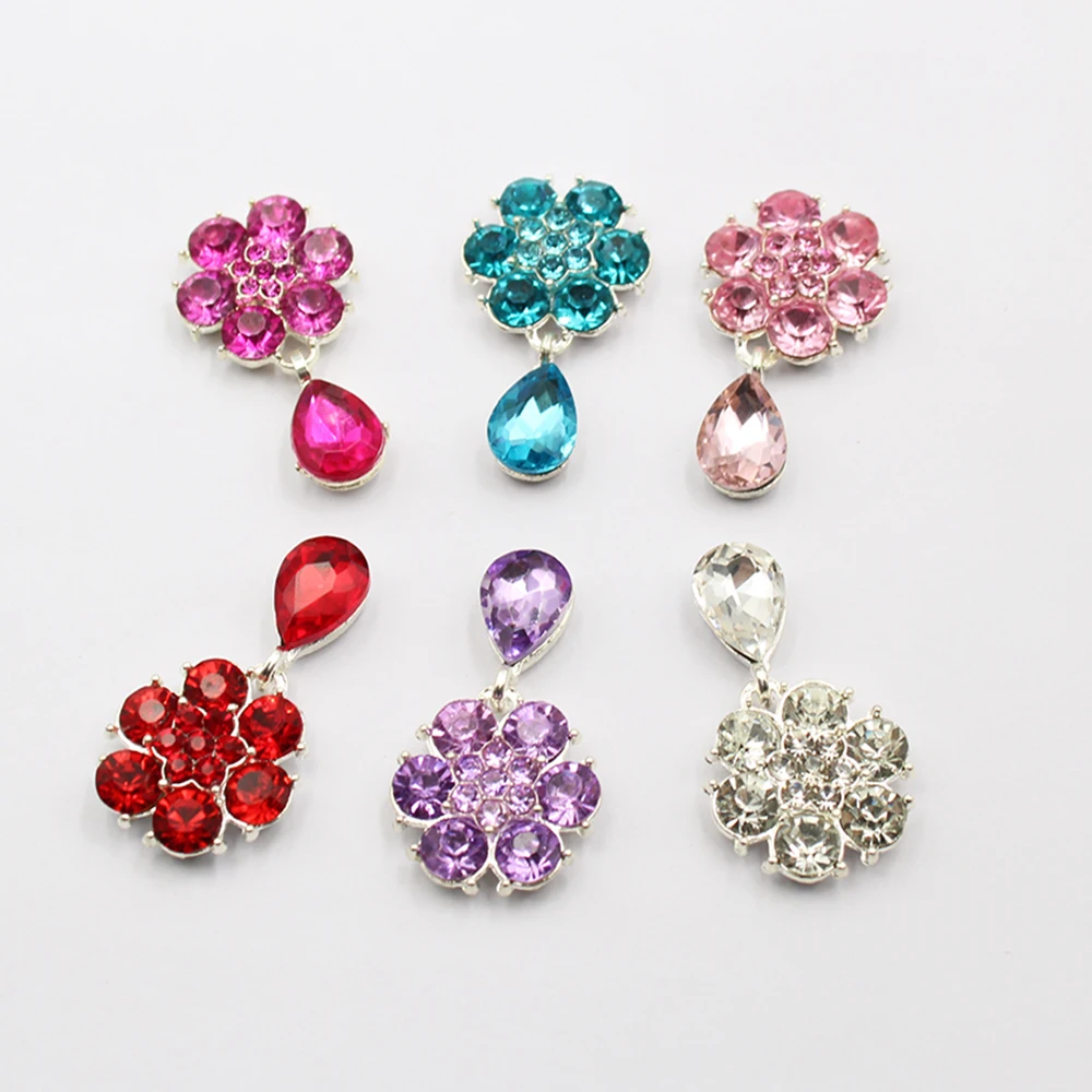 4Pcs Crystal Flower Dangle Applique for DIY Brooch, Hair Comb Jewelry Making, Flatback Rhinestone Embellishment for Wedding