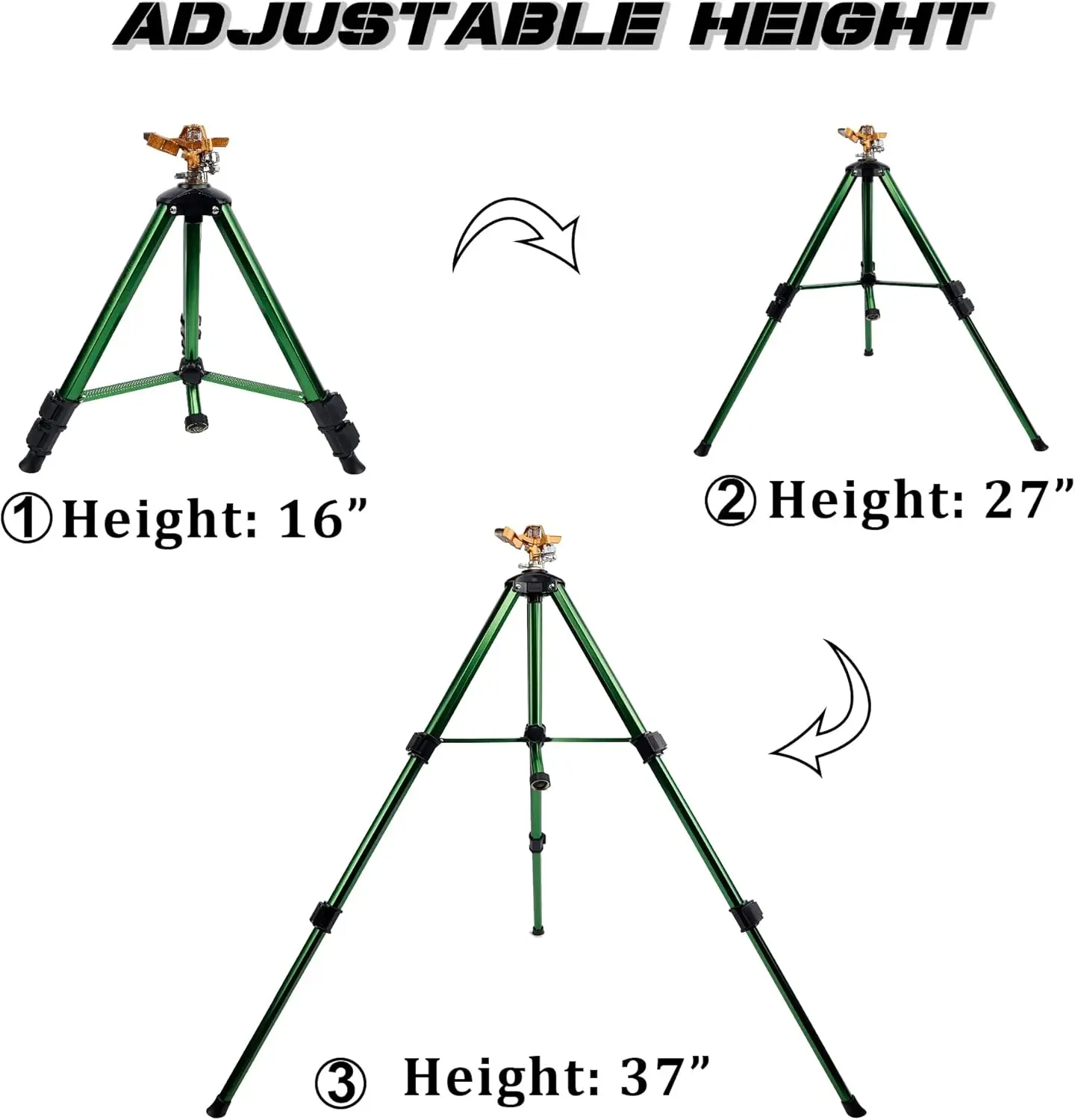 Impact Sprinkler Head on Tripod Base, Heavy Duty Lawn Sprinkler, 360 Degree Large Area Irrigation, Brass Sprinkler Nozzle