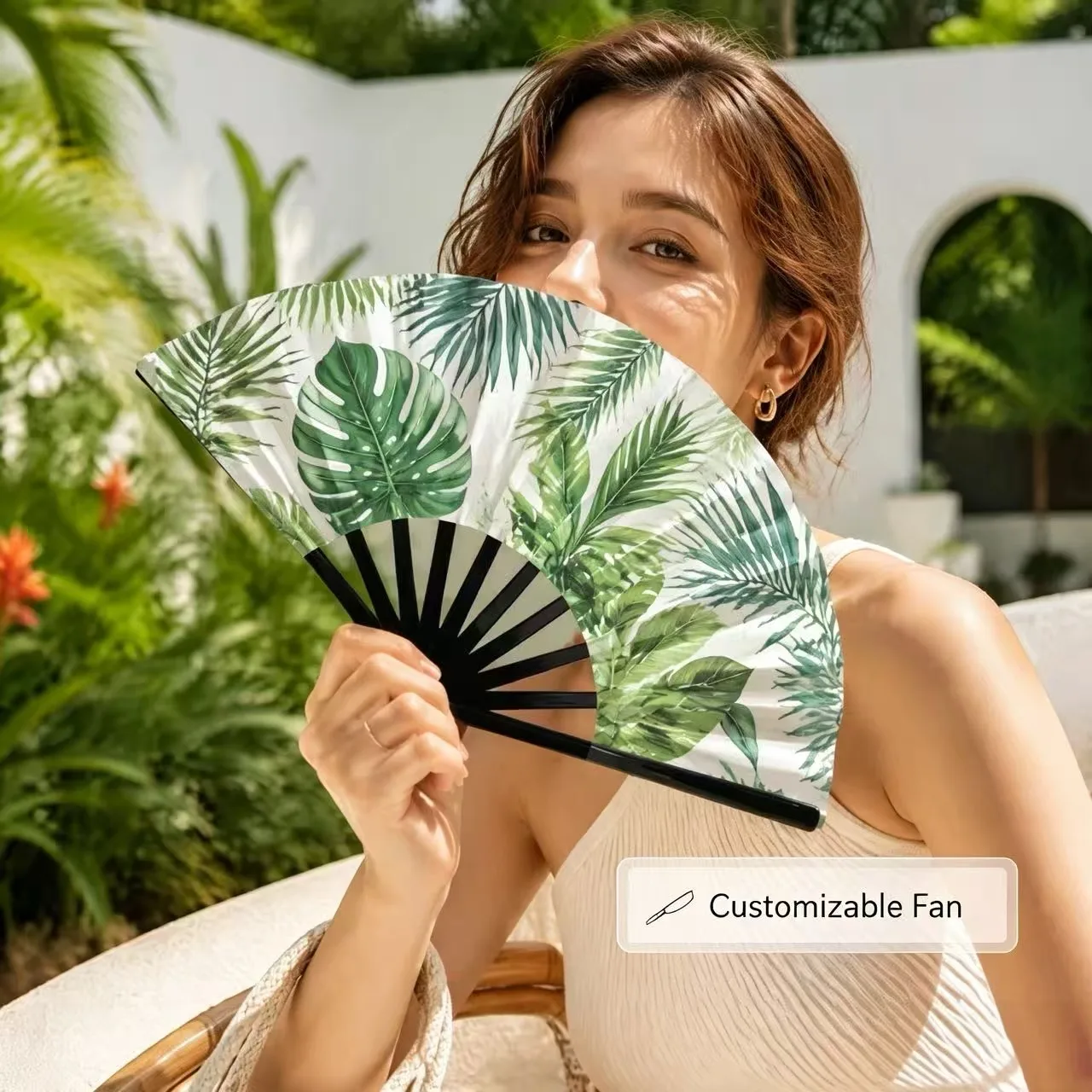 Custom 8 Inch Folding Fan Personalized Photo Name Logo Hand Fan Portable Summer Party Wedding Gift