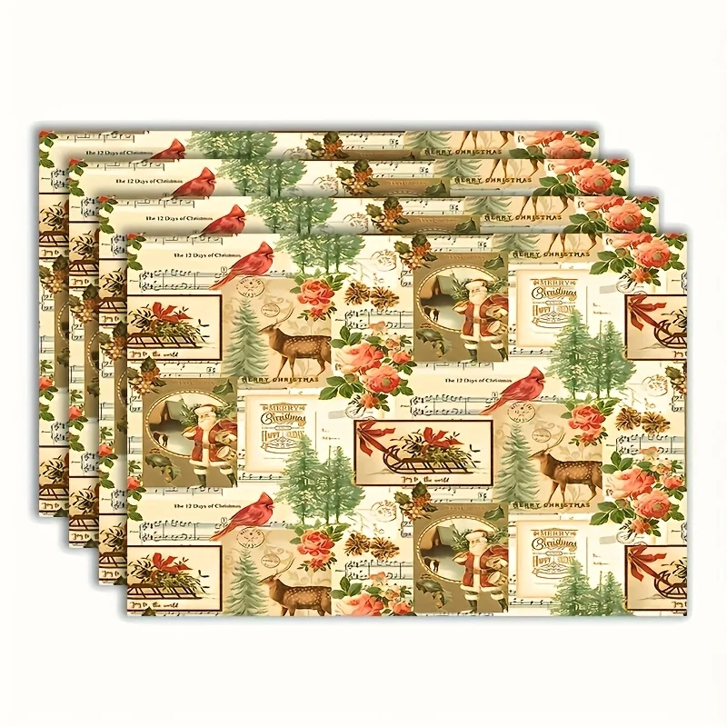 

4pcs Christmas Print Style Placemats - Durable Fabric Polyester Table Mats, 12x18 Inches, Suitable for Kitchen
