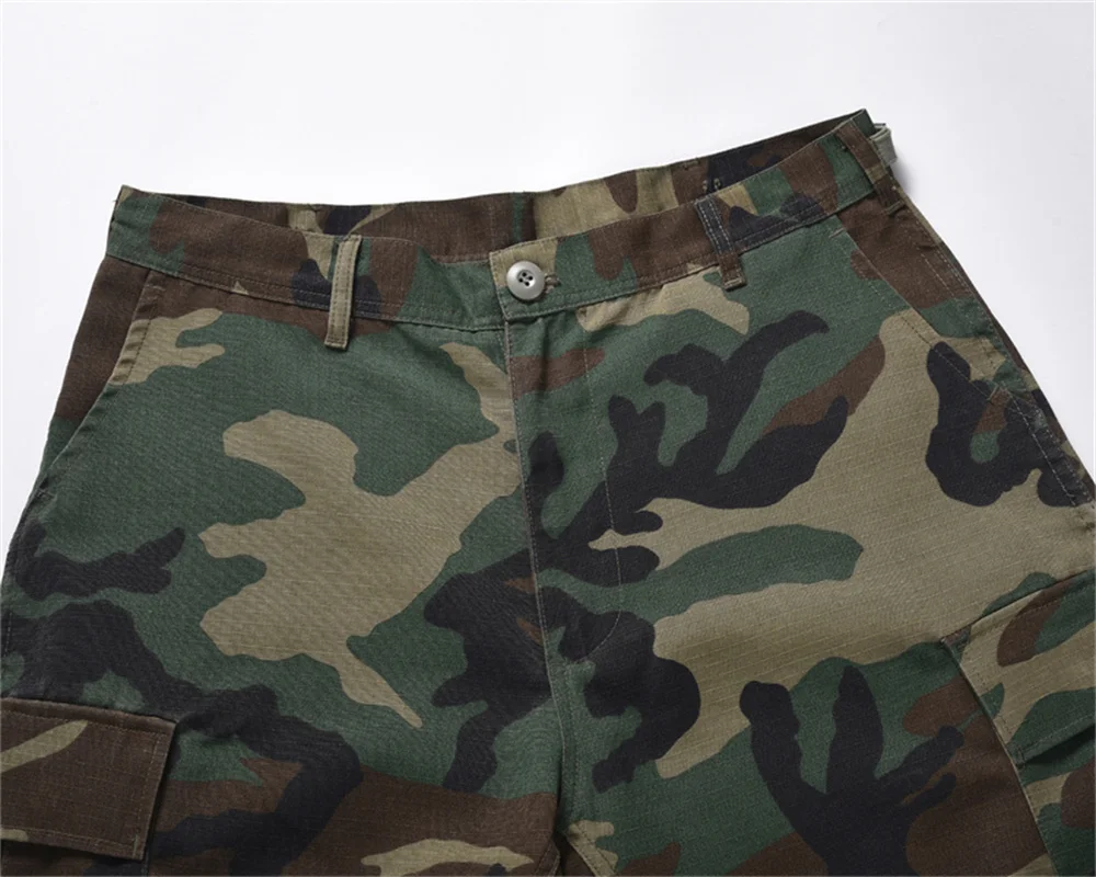 Adjustable Waist Camouflage Cropped Pants Men Women High Quality Loose Fitting Multi Pocket Work Pants Cropped Trousers