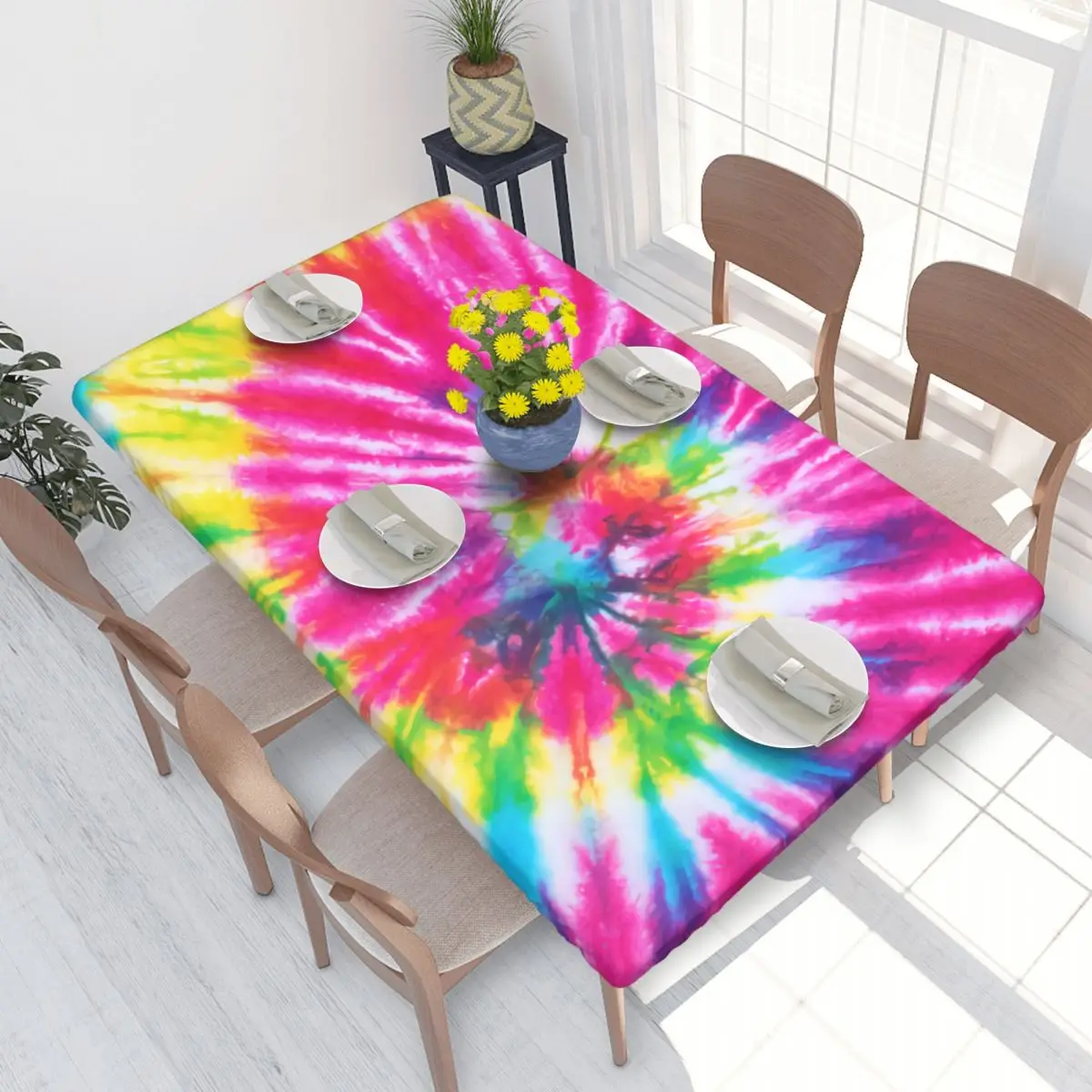 ผ้าปูโต๊ะลายตารางสี่เหลี่ยมกันน้ำมันย้อมสีหลากสีผ้าคลุมโต๊ะผ้าปูโต๊ะย้อมสี4FT แบบดั้งเดิม