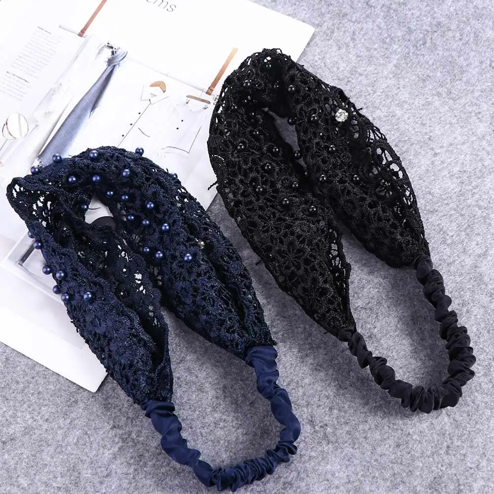 

Sweet Wash Face For Girls Pearl Diamond Makeup For Women Women Hairband Lace Hair Hoop Hair Accessories Korean Style Headband