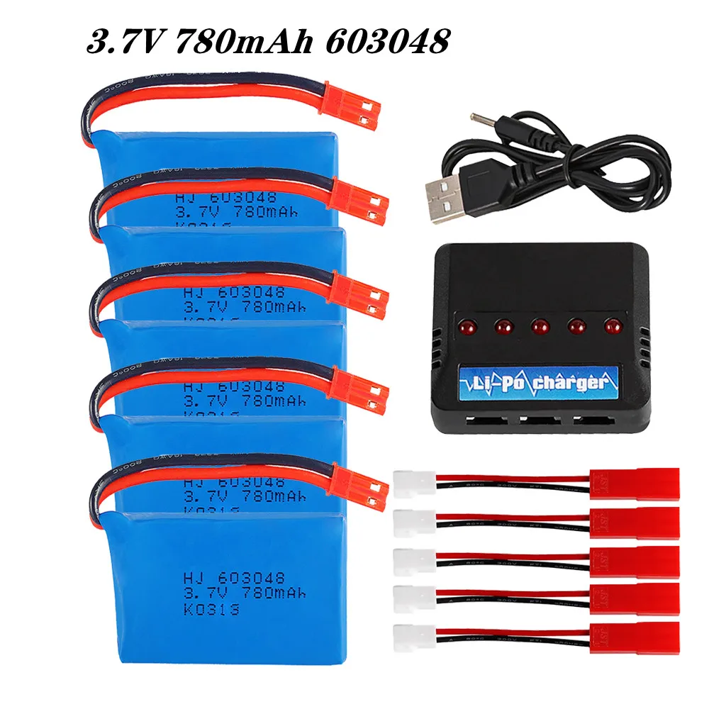 

3.7V 780mAH 603048 Lipo Battery 2-5pcs Battery Set With Charger For WLToys V626 V636 V686 RC Quadrocopter Parts Battery JST Plug