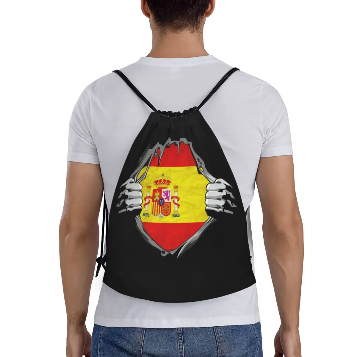 

National Flag. Spain. Backpacks Fashion Portable Drawstring Bundle Pocket Storage Bag Book Bags For Travel School