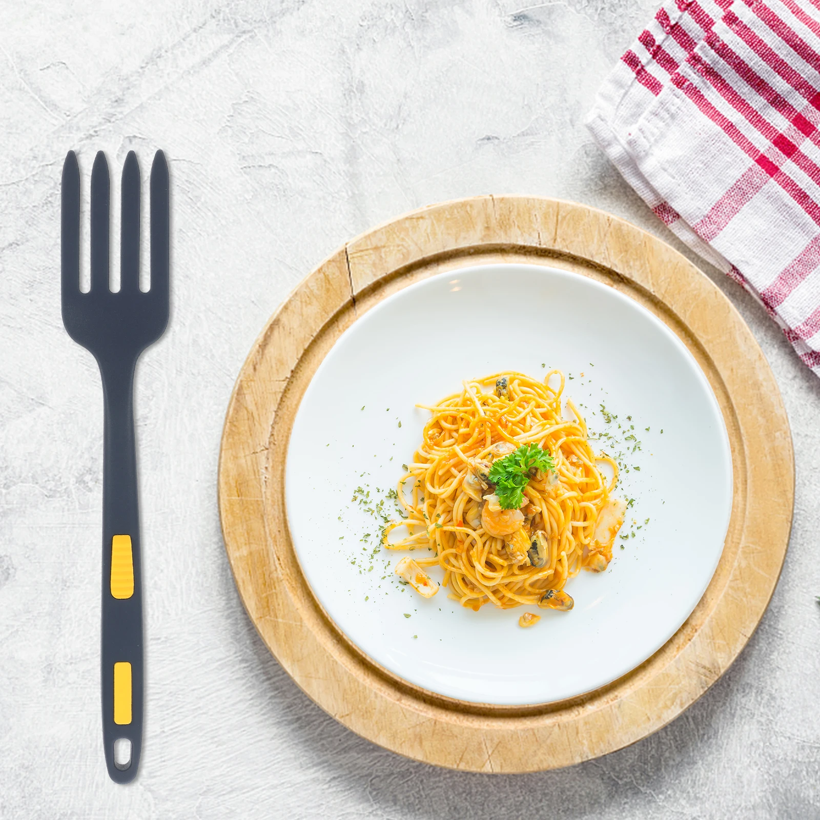 

Ergonomic Large Silicone Cooking Salad Mixing Kitchen Gadget Non-Stick Food Fork Home Use Kitchen Supply Spaghetti