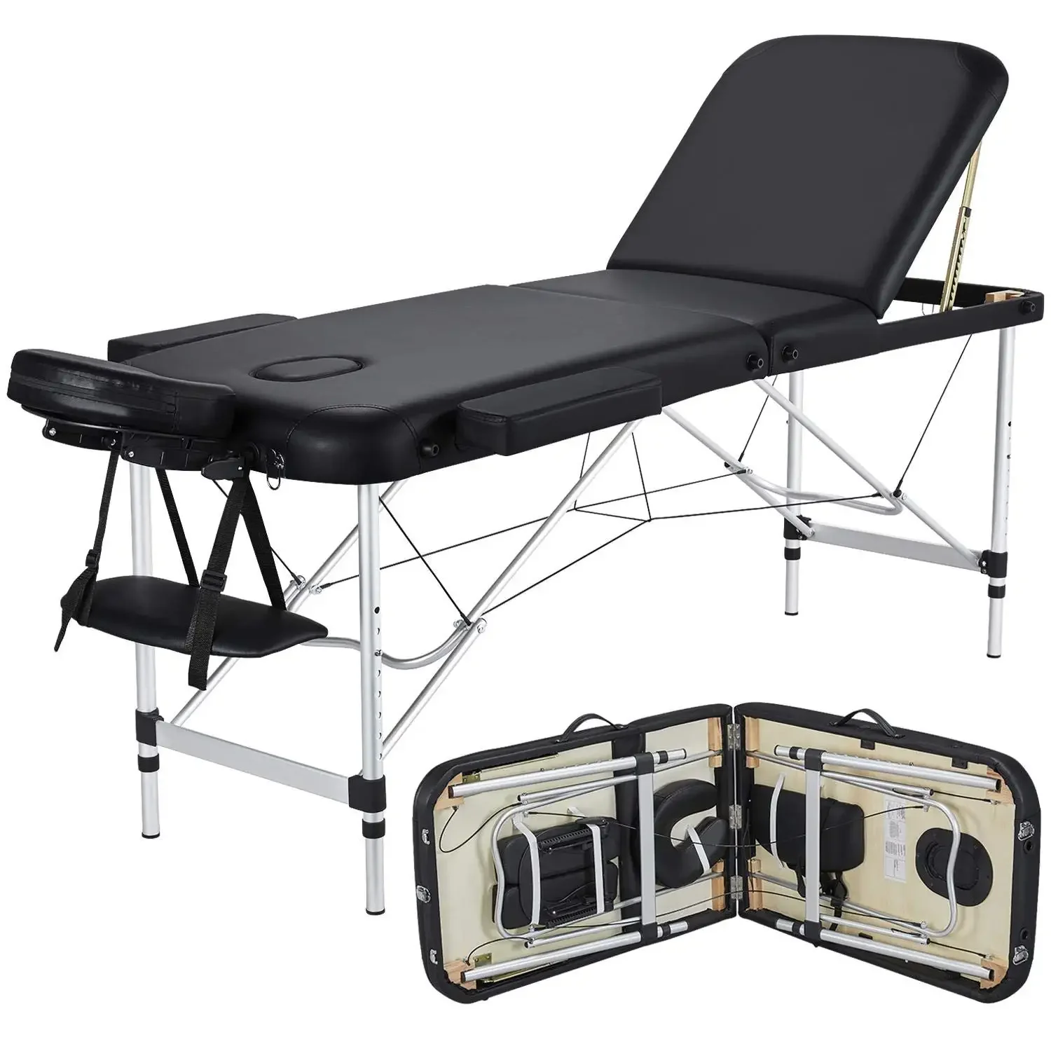 Massage Tables Portable Tattoo Table Adjustable Lash Bed Aluminium 3 Folding Spa Bed with Non-Woven Bag 24 inch Wide B