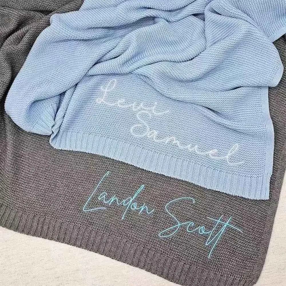 Personalized Baby Blanket with Name Custom Knitted Cotton Baby Blanket with Embroidery Name Baby Newborn Kids Girls Boys Gifts