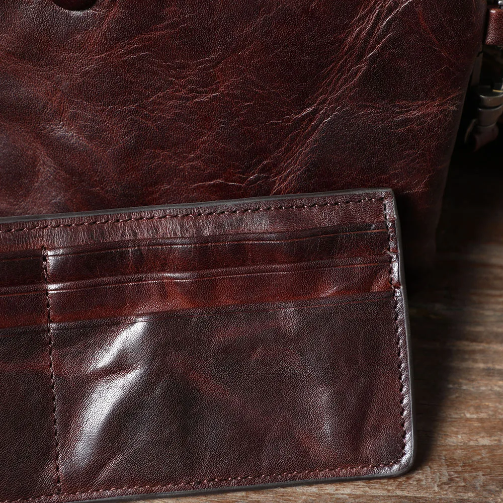 S.WORKER Klassische Geldbörse aus Vollnarbenleder für Herren, Echtleder-Clutch mit großer Kapazität und Kartenhalter. – Detail 11
