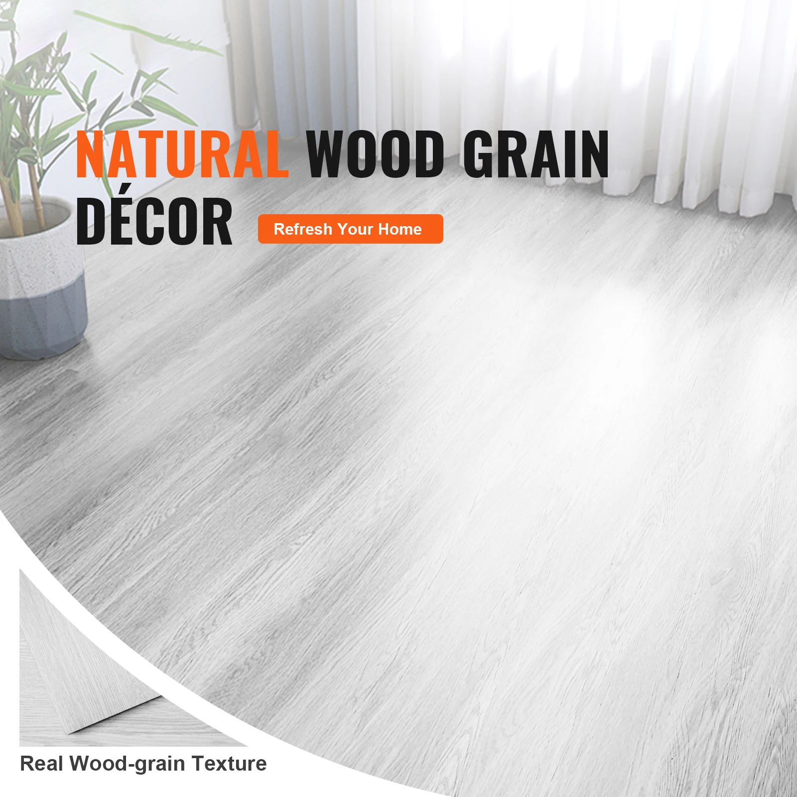 Azulejos de vinilo autoadhesivos de 36 x 6 pulgadas, 36 azulejos de 2,5 mm de espesor, pelar y pegar, suelo DIY de grano de madera gris claro para cocina,