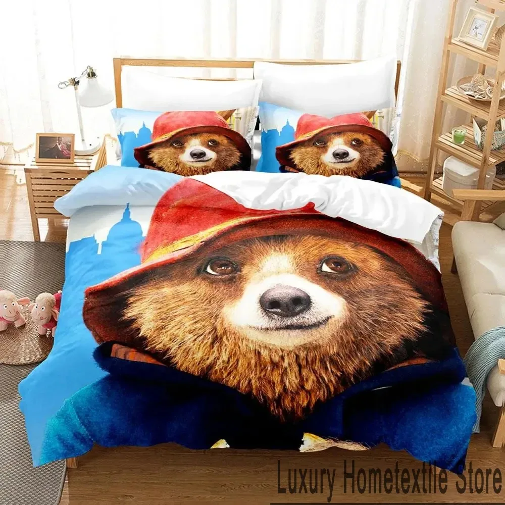 3D Print Cartoon Paddington Bear Bedding Set Boys Girls Twin Queen King Size Duvet Cover Pillowcase Bed boys Adult