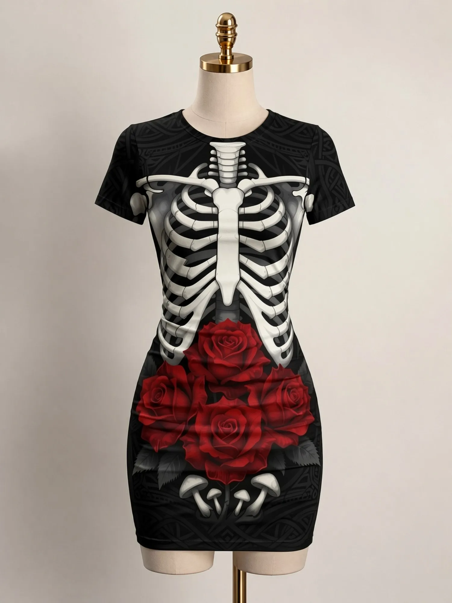Womens Short Sleeve Bodycon Mini Dress Slim Fit Crew Neck Floral Print Casual Summer Party Cute Trendy Flattering Party Sundress