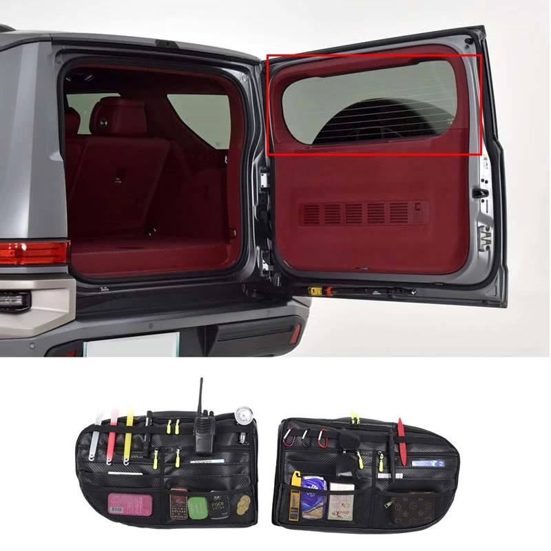 Used for Great Wall Tank 700 car rear tailgate side window storage bag, carbon fiber pattern, auto parts, Oxford cloth material