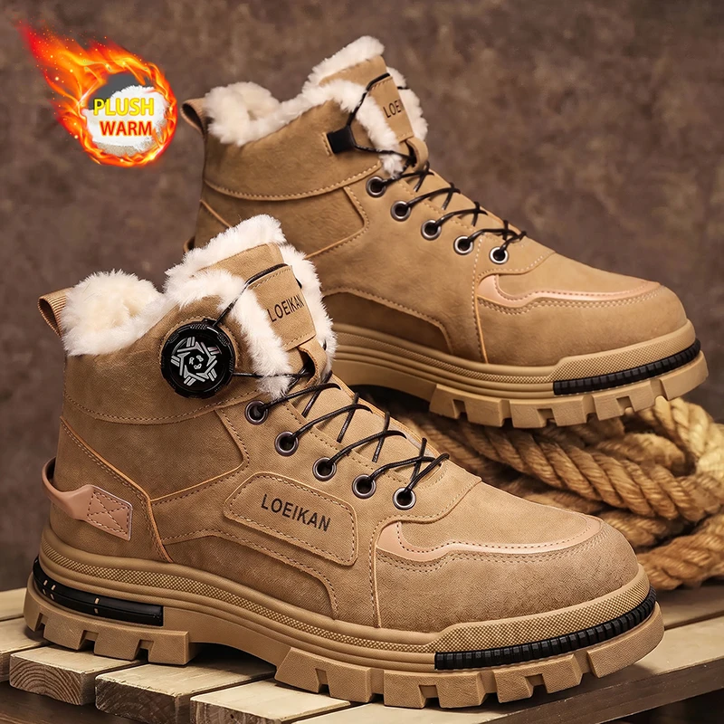 Herren Winter-Schneestiefel mit Drehverschluss, Fleece-Futter, Rutschfester Dicker Sohle, Hohe Knöchelstiefel – Detail 5