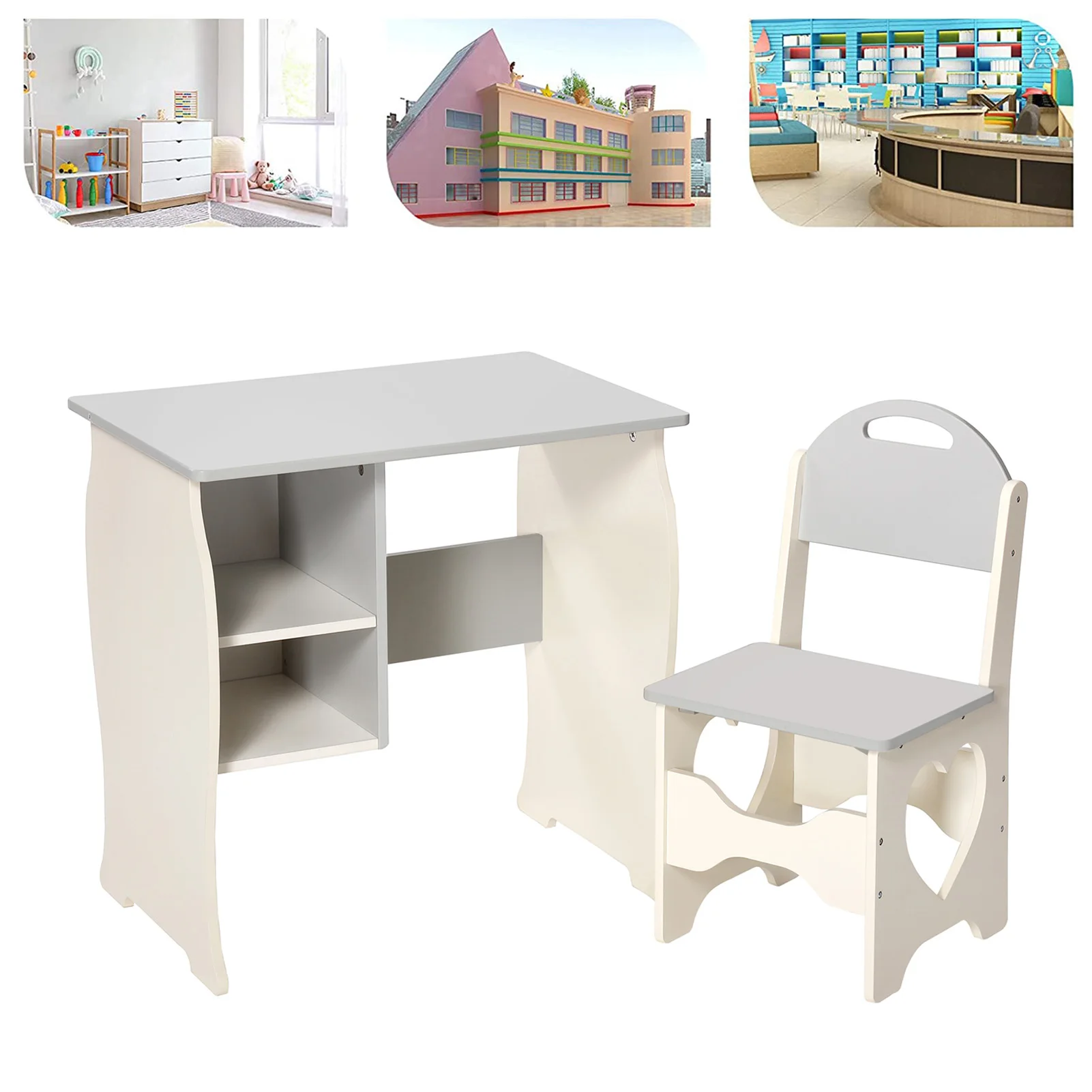 Kids Desk and Chair Set Children Study Desk Set Living Room Table Furniture Toddler Student Writing Table Set for Home School