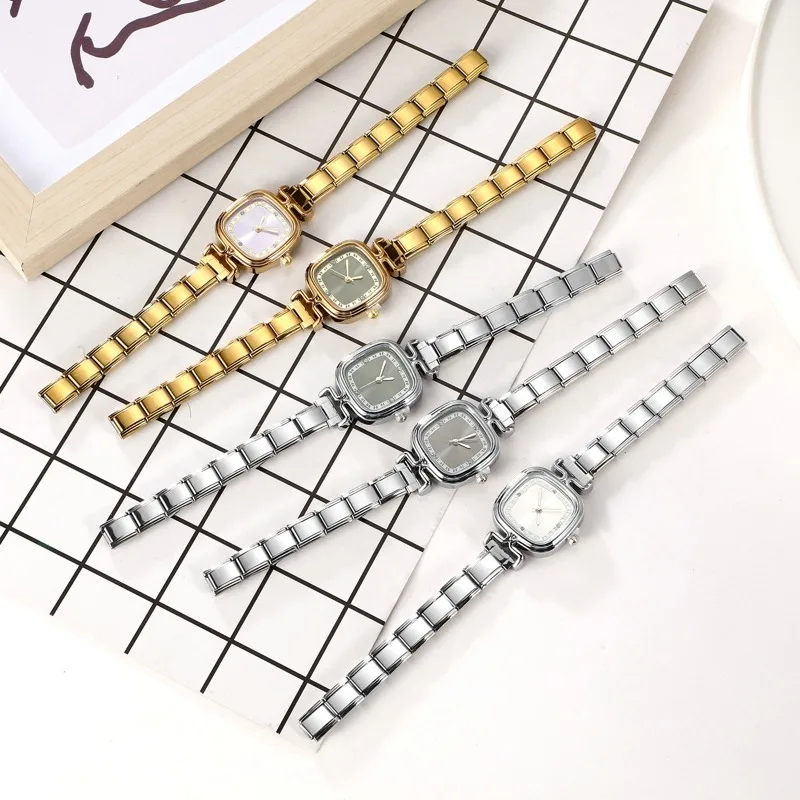 Stainless Steel Simple Square Watch Fit 9mm Bracelet for Women Student Friend Wife Birthday DIY Fashion Jewelry Gifts Wholesale