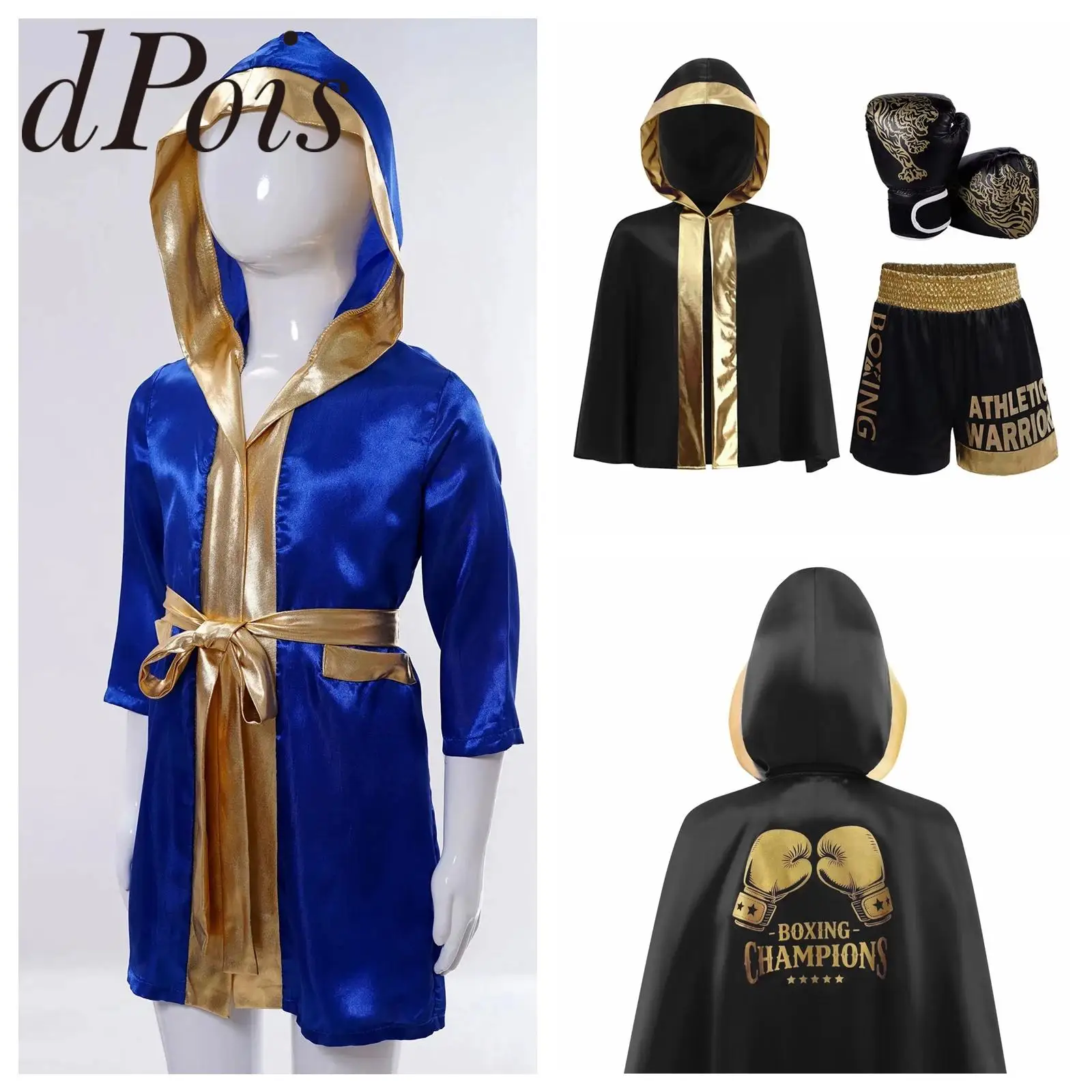 

Childs Boxing Training Outfit Kids Boys Girls Boxer Robes Suits Fighting Grappling Costume Hooded Cloak with Shorts Boxer Gloves