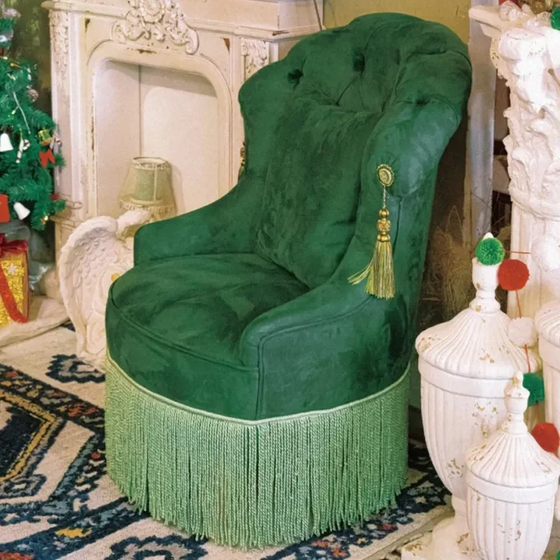 xx French retro green velvet single chair small apartment living room balcony casual sofa chair
