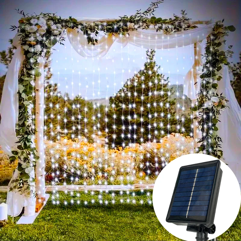 Solar Curtain Light LED Outdoor Garland String Lights Christmas Tree Decorations Ornaments New Year 2025 Halloween Lights