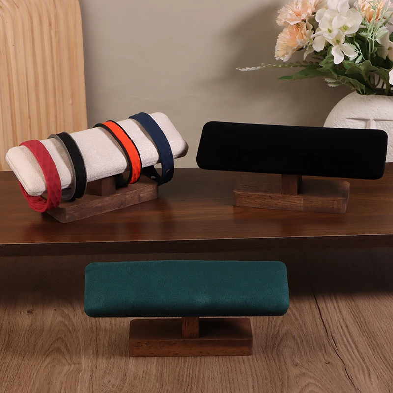 

Wooden Base T-Shaped PU Leather / Velvet Jewelry Display Rack Bangle Watch Hairband Bracelet Storage Organizer