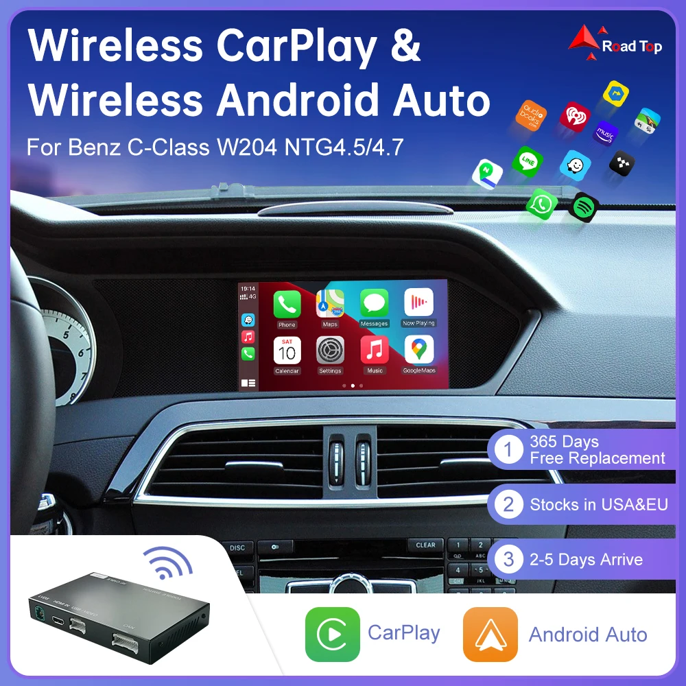 Wireless CarPlay for Mercedes Benz C Class W204 NTG4.5/4.7 2011-2014, with Android Auto Mirror Link AirPlay Bluetooth Camera USB