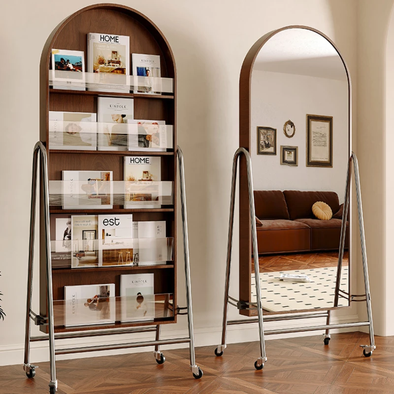 

Bookshelf storage rack, floor to ceiling picture book rack, medieval movable arched retro living room, newspaper rack, magazine