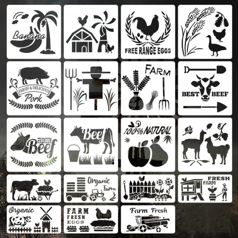 19pcs Farm Animal Sign Stencils Set DIY Wall Art Scrapbooking Coloring Embossing Album Decoration Painting Templates Kit