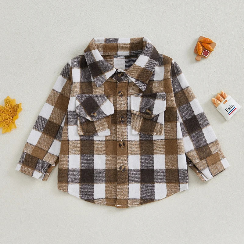 Toddler Plaid Blazer with Chest Pocket and Lapel Button-up Long Sleeve Shirt for Boys Fall Fashion for Little Ones