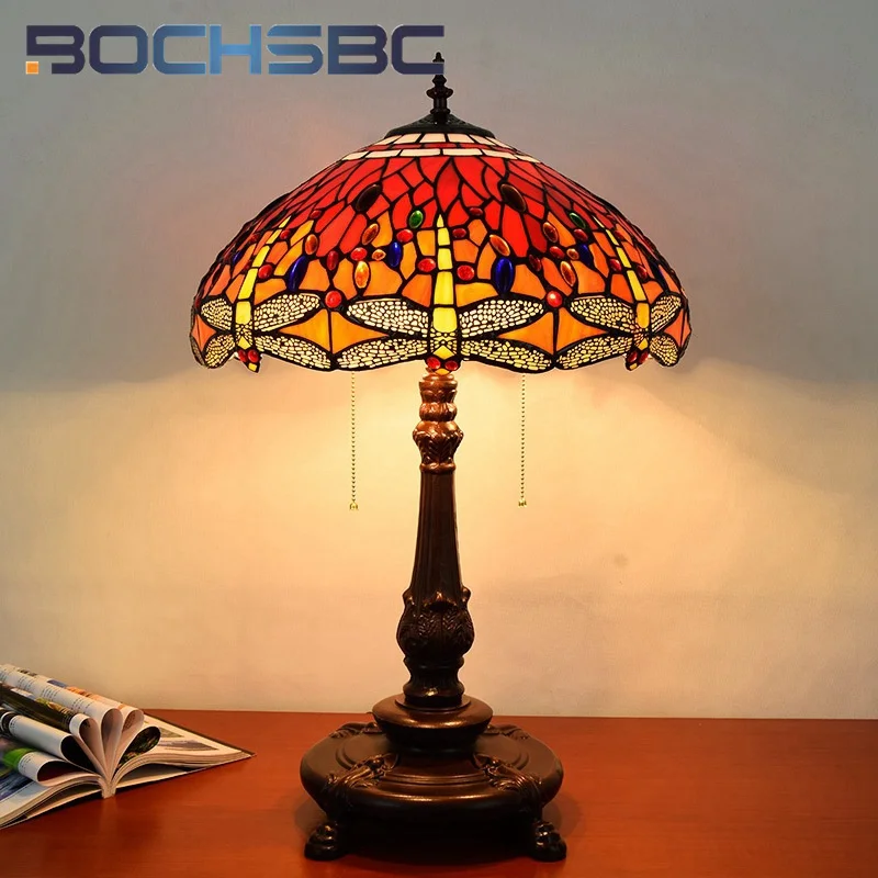 BOCHSBC Tiffany dragonfly style stained glass table lamp art decoration living room study bedroom bedside bar wedding gift lamp