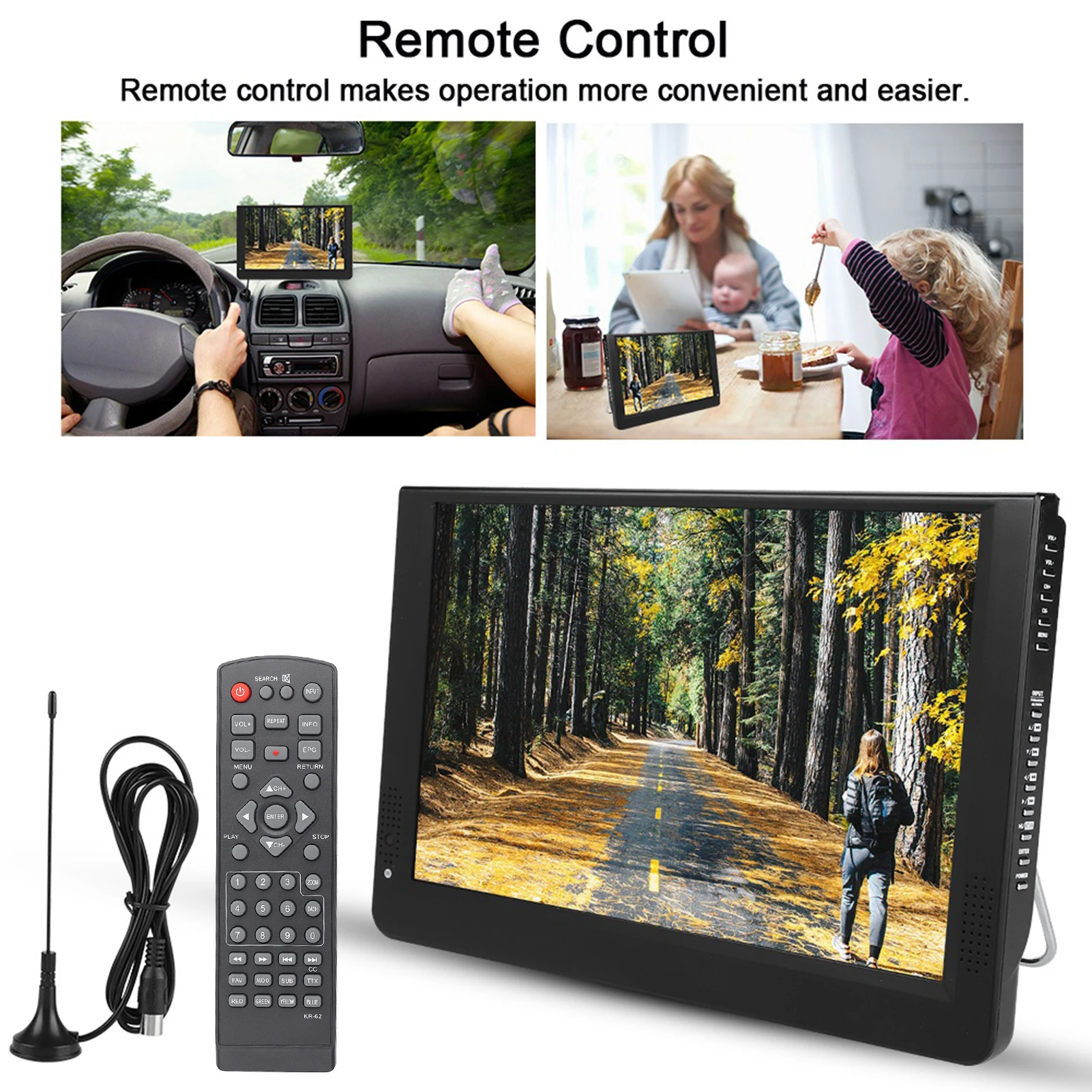 

Портативный автомобильный цифровой телевизор с цветным экраном 12 дюймов, 1080P, ATV/UHF/VHF, стереозвук, мини-телевизор для автомобиля