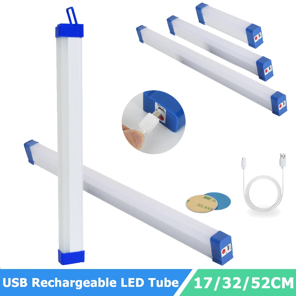 Pop Dimmable T5 LED Tube 17/32/52CM USB Rechargeable LED Strip 30W 60W 80W Long Strip Camping Light Outdoor Emergency Hiking Lan