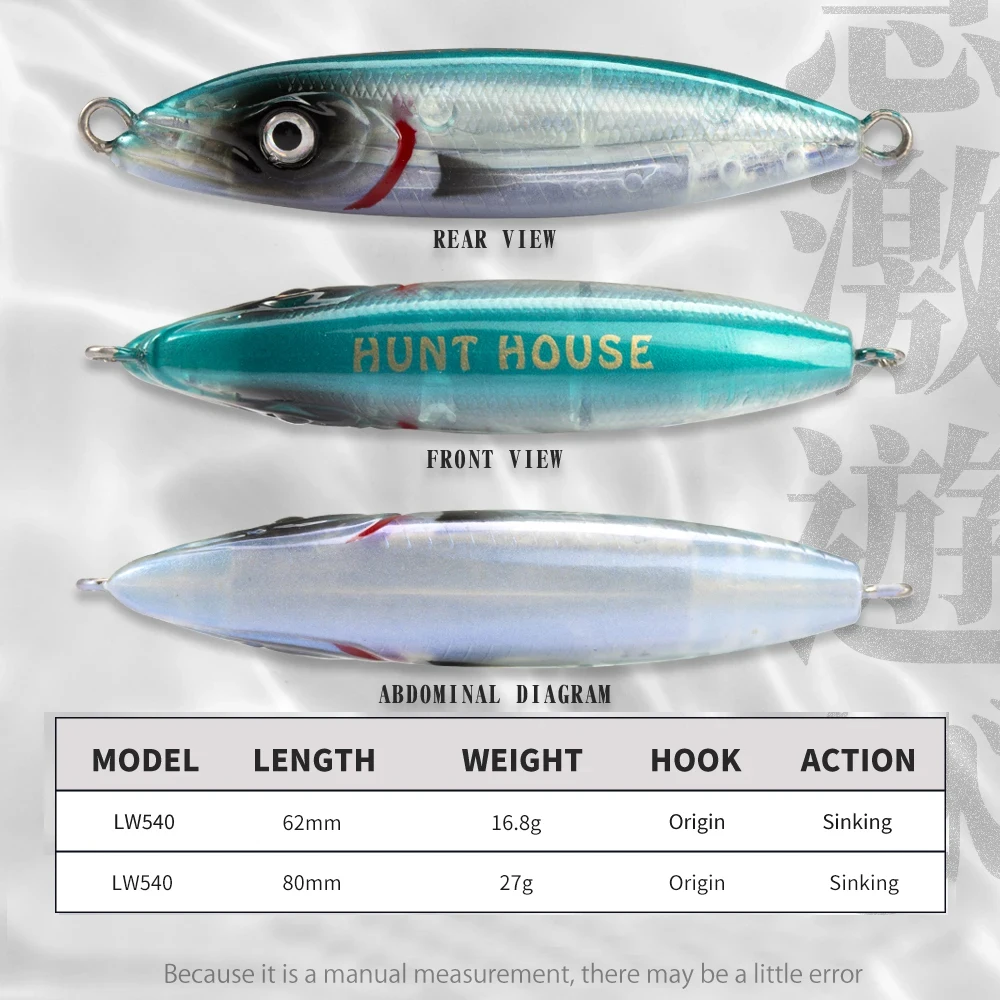Hunthouse Wobly Bleistift-Angelköder, langsam sinkender harter Köder, WTD, 62 mm, 80 mm, Wobbler, Salzwasserguss, Seebarsch, Hecht, Forelle, Fischgerät – Detail 5