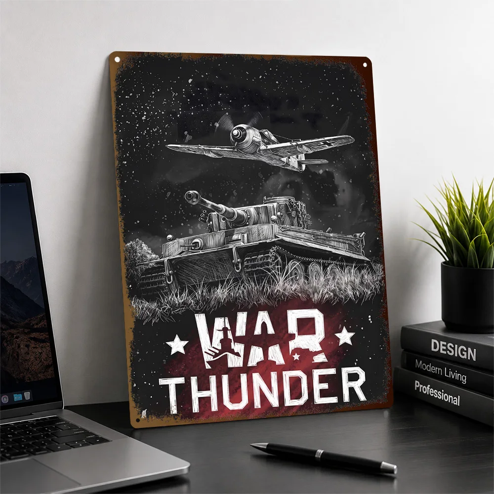 War Thunder Tank And Fighter Plane Printed Poster Customized Metal Sign Battlefield Squad Design Wall Art Enhances Home Office