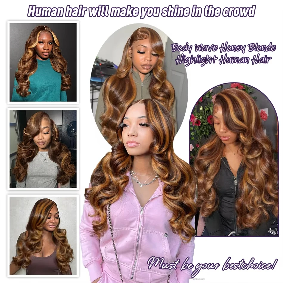 # 4/27 تسليط الضوء على الجسم موجة حزم البرازيلي تمديدات شعر ريمي أومبير العسل البني 100% الشعر البشري نسج الطبيعي حزمة 30 بوصة