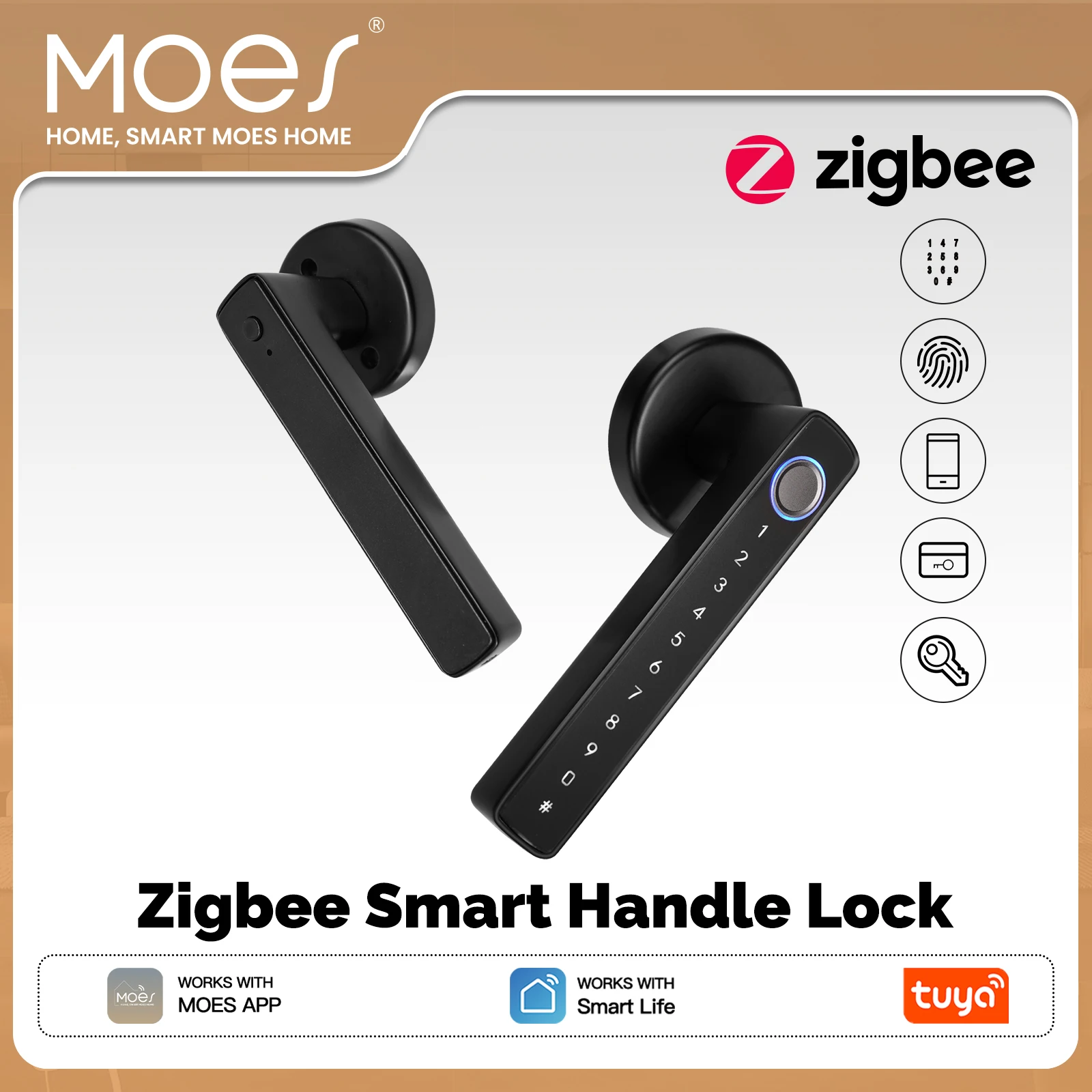 MOES Tuya Zigbee Smart Fingerprint Door Handle Lock Electronic Password APP Remote Unlock Hotel Apartment Office Rental House