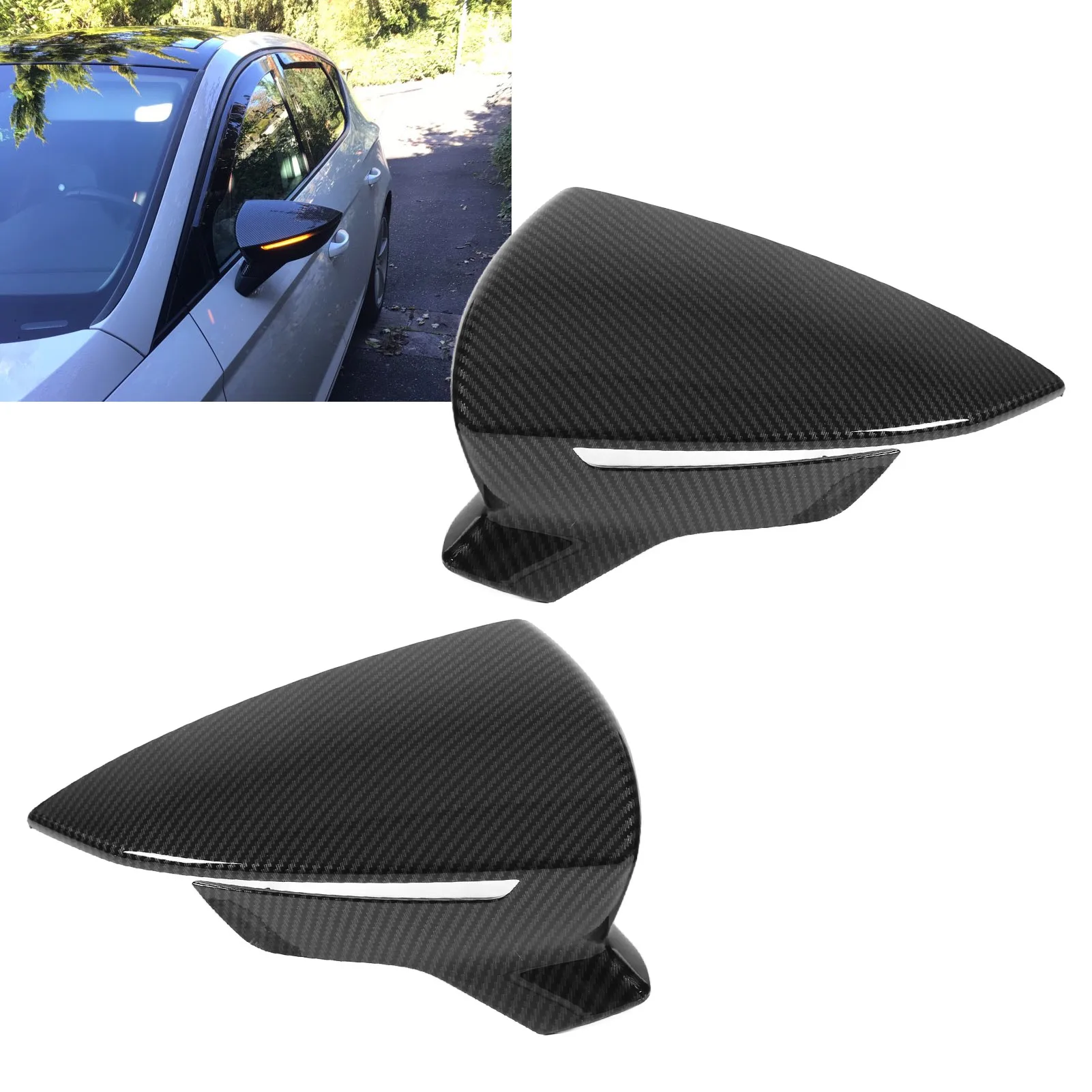 Pair Rear View Mirror Protective Covers Left Right Replacement For SEAT Leon Mk3 5F ST FR Cupra 2013‑2019