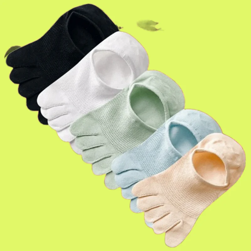 

5/10 Pairs Fashion Boat Socks Summer Thin Cotton Socks Five-toe Socks Sweat-absorbent Shallow Mouth Invisible Split-toe Socks