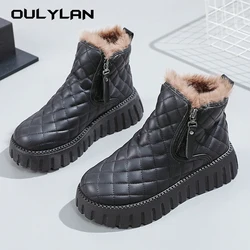 Oblique Zipper PU Face Women's Snow Boots Winter Plush Women's Boots with Thick Soles Increased Snow Cotton Short Boots