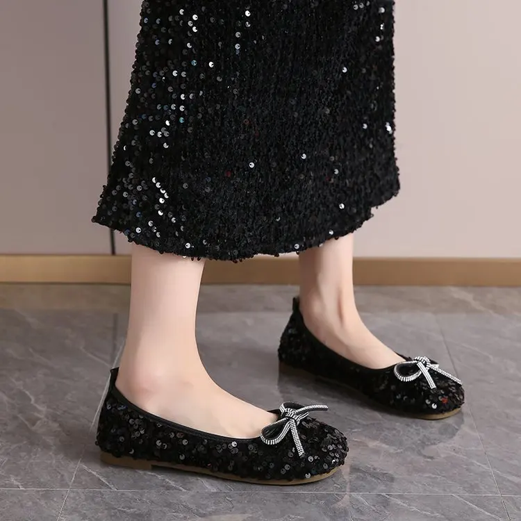 2026 Damen Glitzer-Ballerinas Lässige Gehschuhe Frühling Neu Runde Zehenkappe Schleife Modische Marken-Kleiderschuhe Zapatillas Mujer – Detail 21
