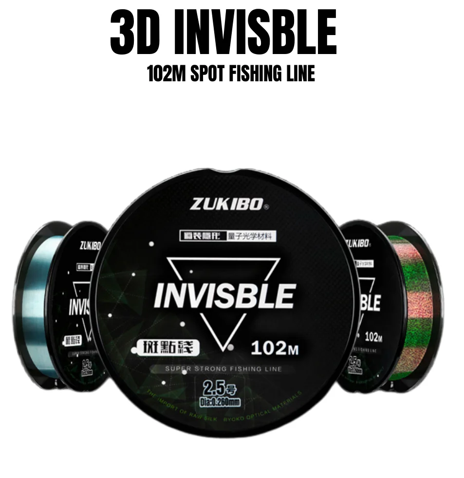 2024 New 102m Invisible Spot Fishing Line Fluorocarbon Coated Speckle Line 4-44LB Super Strong Spotted Line Sinking Nylon Pesca