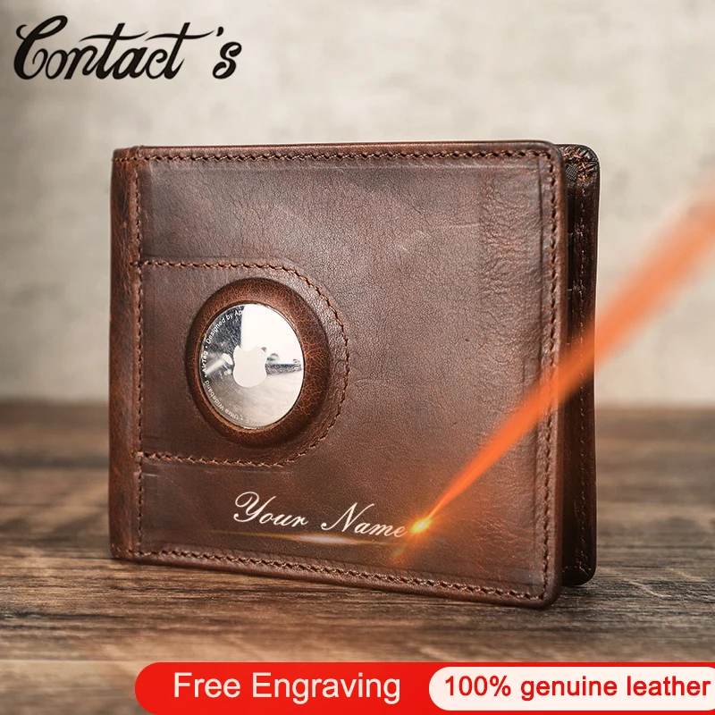 Men Airtag Wallet Card Genuine Leather Slim RFID Wallets for Apple Airtag Case Money Clip Card Holder Casual Male Purse Smart