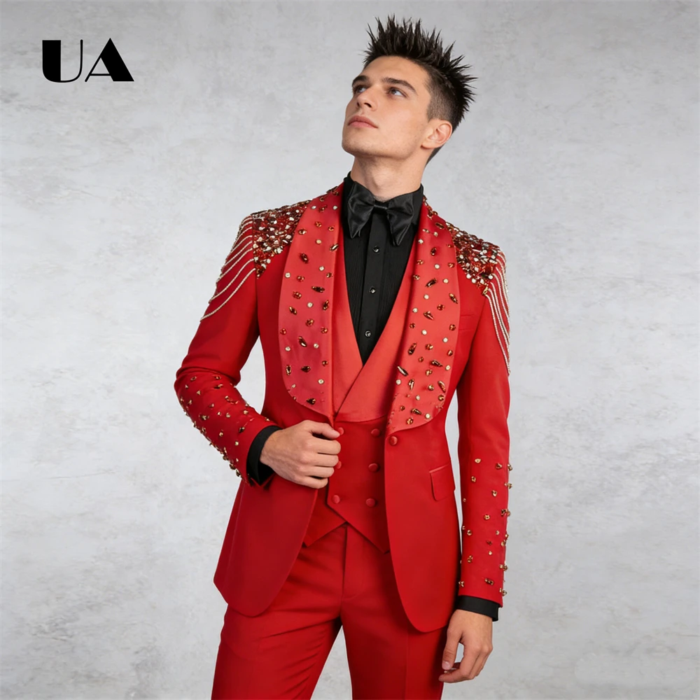 ULBYANRY Tassels 3-Piece Suit Set for Men from XXS to 7XL Costume Singer Pageant Suit Attire Formal Wedding Suits