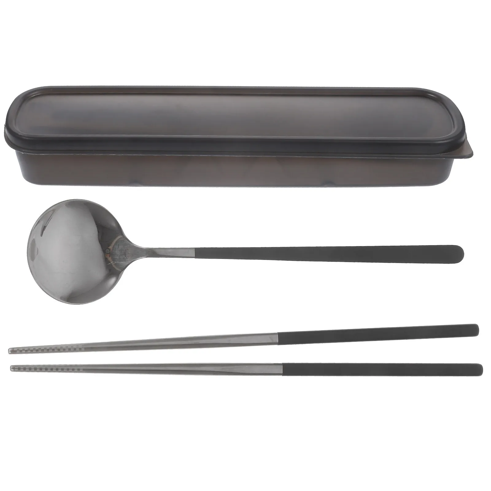 مجموعة واحدة من أدوات المائدة المصنوعة من الفولاذ المقاوم للصدأ مع ملعقة وعيدان تناول الطعام بتصميم مدمج للوجبات أثناء التنقل، سهلة التنظيف وآمنة للاستخدام في غسالة الأطباق