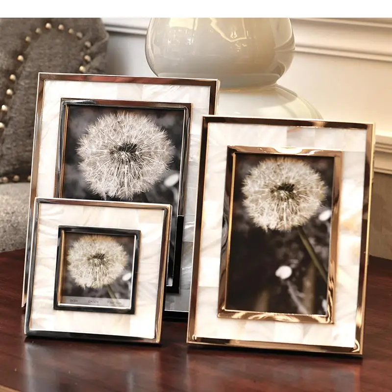 Golden Alloy Photo Frame Natural Material Framed Family Portrait Nightstand Desk Decoration 4/6/7 Inch Picture Frames